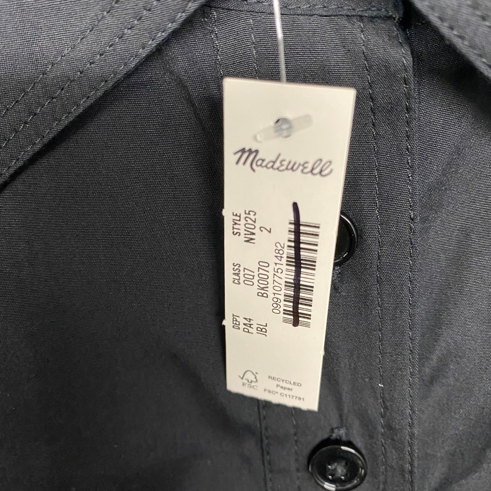 Madewell Dress 2 Black Seamed Long Sleeve Mini Poplin Shirtdress Pockets NV025 - Picture 7 of 14